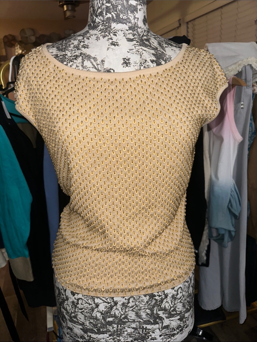 Escada Light Yellow Textured Cap-Sleeve Sweater